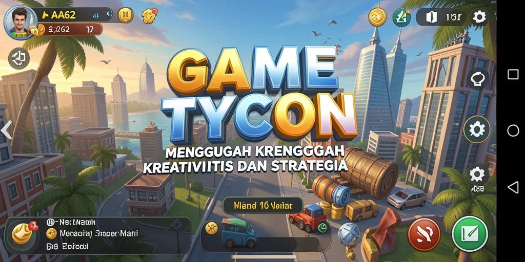 Screenshot gameplay AA62 menampilkan aksi membangun bisnis yang seru.