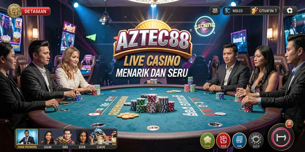 Screenshot utama AZTEC88 menampilkan gameplay Live Casino yang seru.