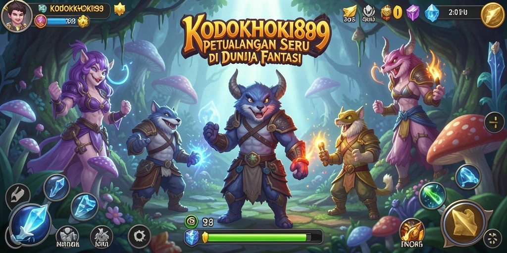 Tampilan gameplay KODOKHOKI889 dengan karakter petualang di dunia magis.