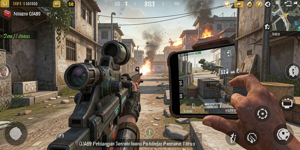 Screenshot gameplay OJA89 menampilkan aksi seru di medan perang FPS.