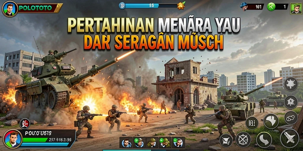 Tampilan gameplay seru dari POLOTOTO dalam pertempuran Tower Defense.