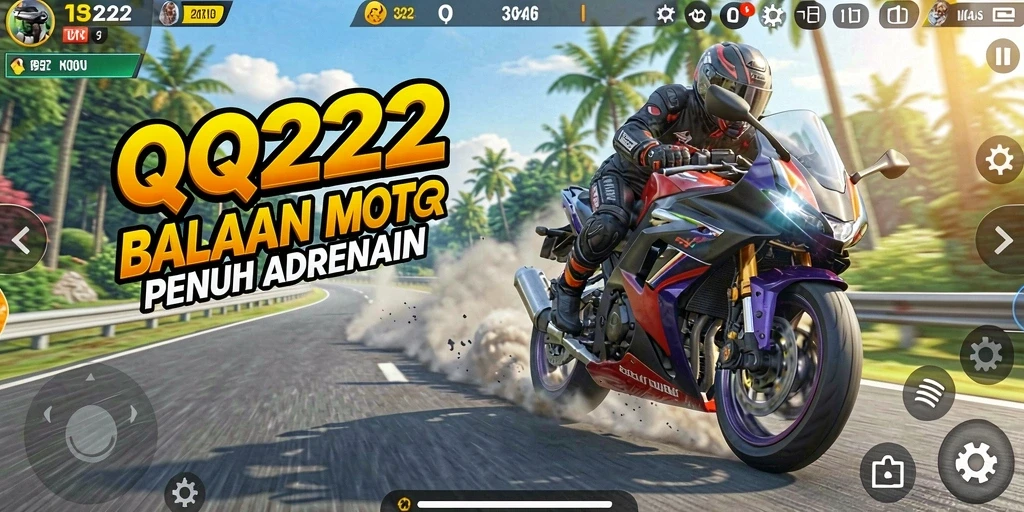 Tampilan gameplay seru dalam balapan motor di QQ222.
