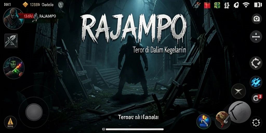 Screenshot gameplay RAJAMPO yang menegangkan di kegelapan.