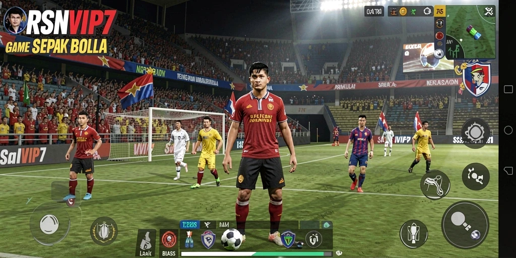 Tampilan gameplay mendebarkan dari RSNVIP7 yang menunjukkan aksi sepak bola.
